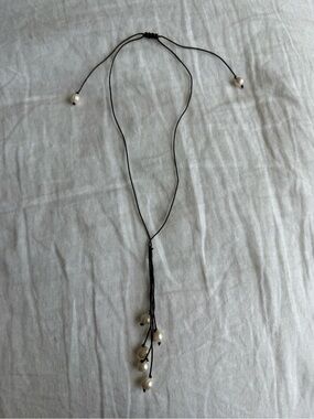 Freshwater Pearl Necklace with Adjustable Black Cord Necklace